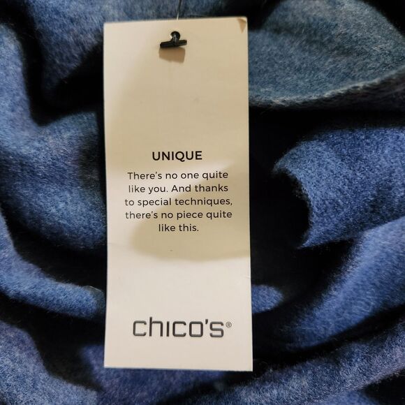 Chicos Wrap Shawl Unique Blue & Tan Color w/ Fringe One Size Fits All - Picture 7 of 8